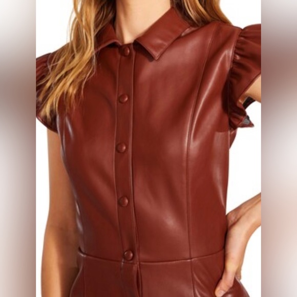 BB Dakota by Steve Madden Lima Faux Leather Mini Shirt Dress Cognac Size XL NWT - Picture 2 of 8